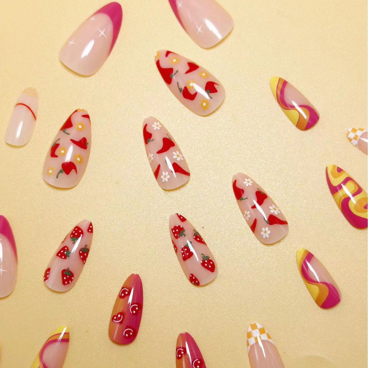 Stylish Fruit-Themed Pointed Drop Nails for Summer