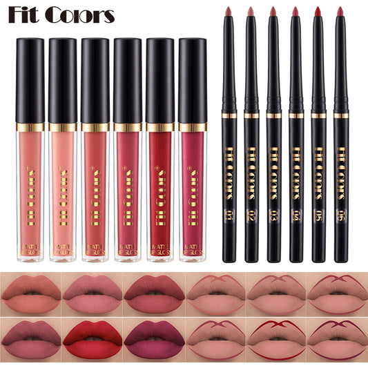 New Fashion 6-Pack Matte Lip Gloss and Liner Set for Long-Lasting Wear-Homeunderwear