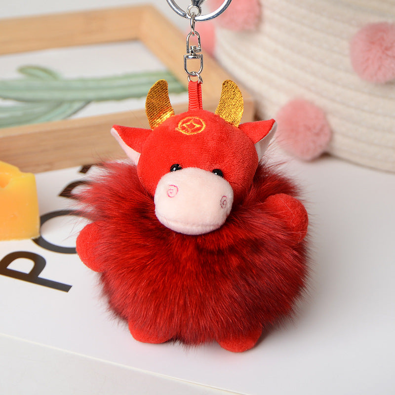 Cute Fuzzy Calf Keychain - Fashionable & Versatile