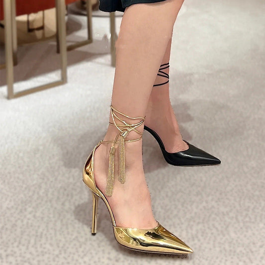 Hollow Tassel Strappy Stiletto Sandals