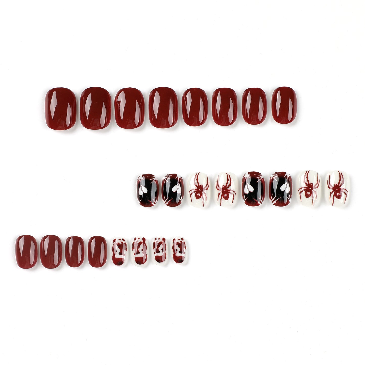 Wholesale Red-White Contrast Nail Art Tips with Heart and Spider Designs-Homeunderwear