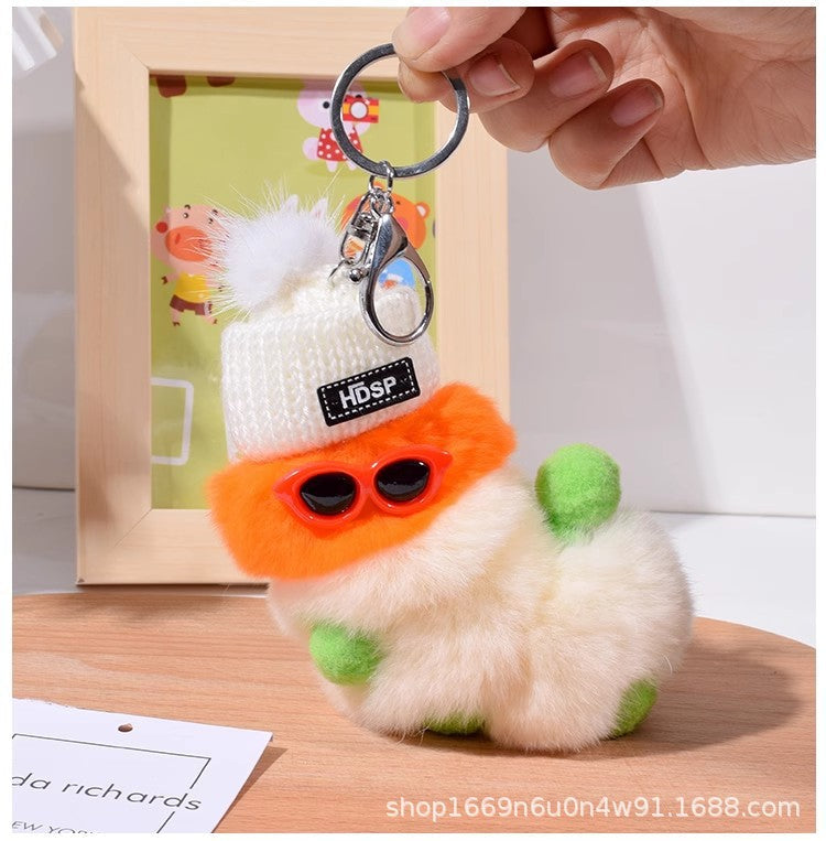 Real Rabbit Fur Caterpillar Keychain Plush Toy