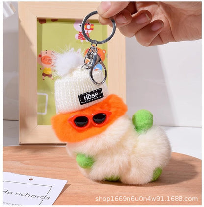 Real Rabbit Fur Caterpillar Keychain Plush Toy