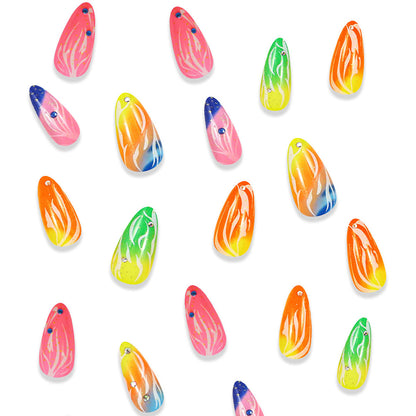 New FashionAlmond Shaped Gradient Rhinestone Nail Tips