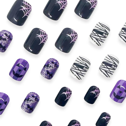 Purple Mummy Spider Web Glitter Halloween Nails