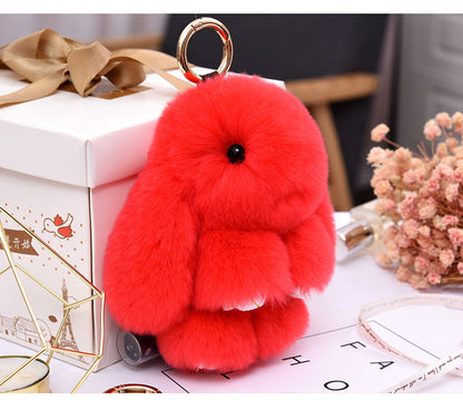 Real Rabbit Fur Lying Rabbit Keychain Car Accessory