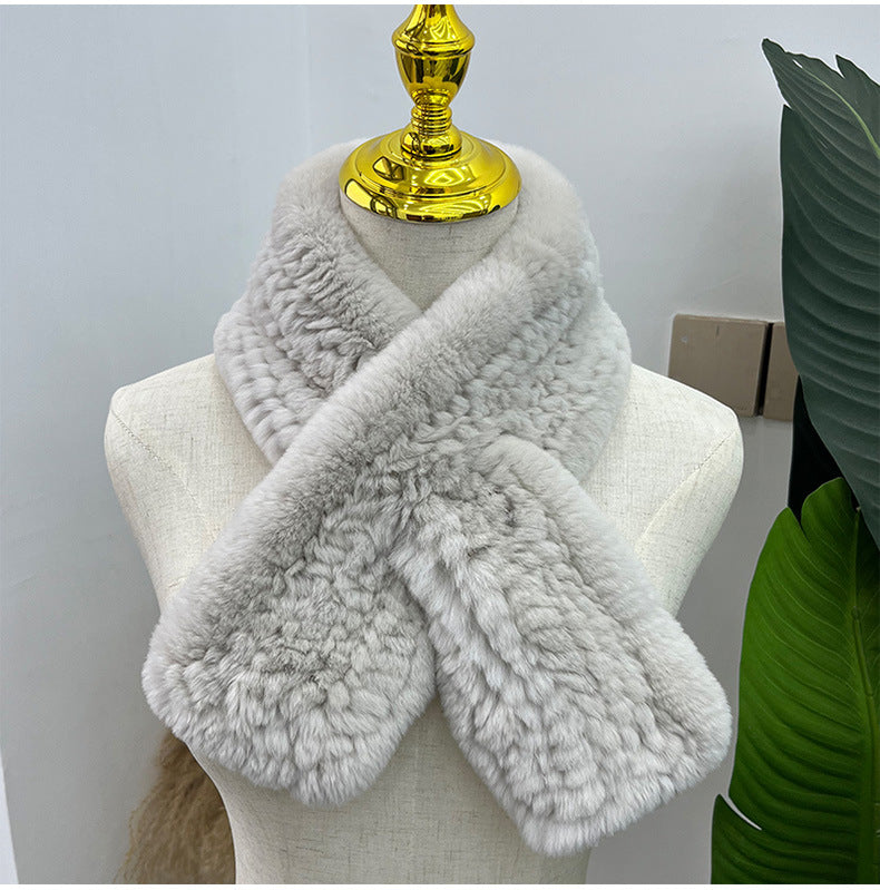 Hand-Knitted Real Rabbit Fur Scarf - Winter Accessory