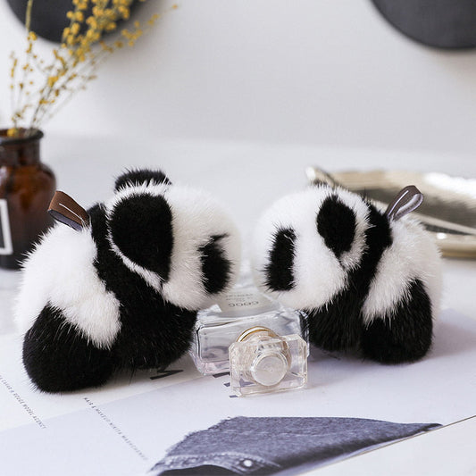 Cute Mink Fur Panda Keychain - Car Accessory