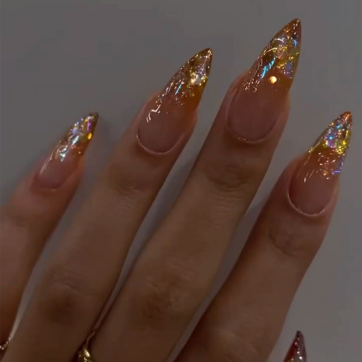 French Gold Glitter Gradient Nail Tips