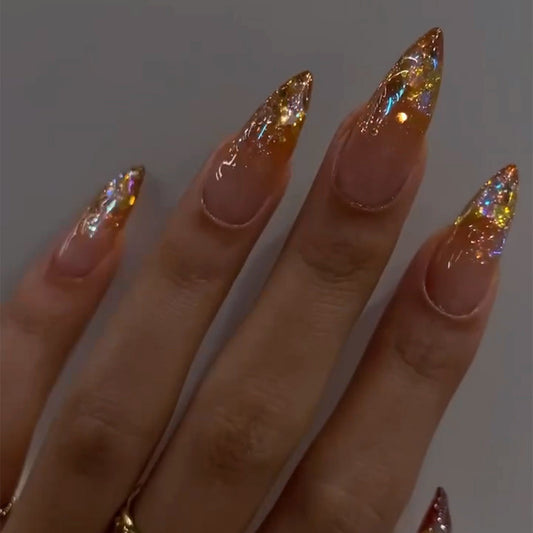 French Gold Glitter Gradient Nail Tips