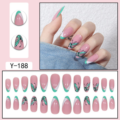 Almond Shape Butterfly Glitter Nail Extensions, Ready-to-Wear