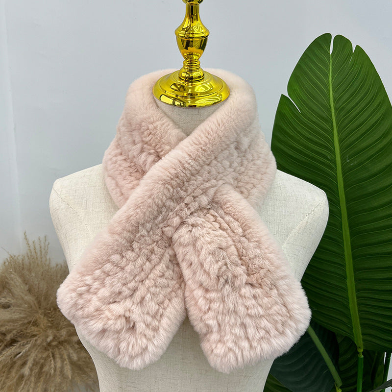 Hand-Knitted Real Rabbit Fur Scarf - Winter Accessory