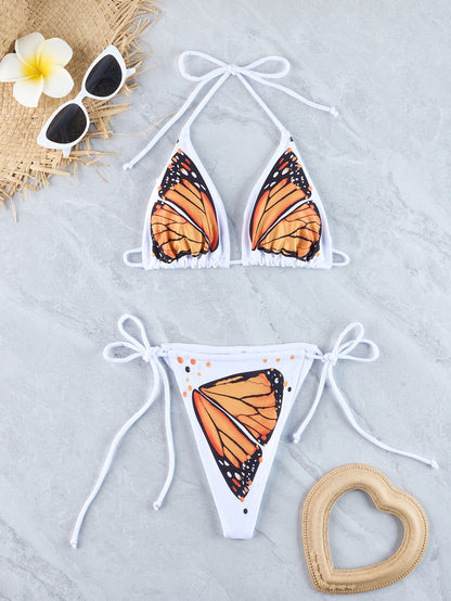 Butterfly Print Halter Neck Bikini Swimwear