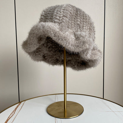 Elegant Ruffled Mink Fur Beret Hat