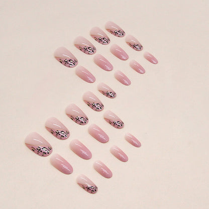 Tender Pink Gradual Change Sweet Girl Leopard Nails Round Head Fashion Fake Nails-homeunderwear