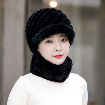 Warm Real Rabbit Fur Cap & Scarf Set - Stylish Winter Wear