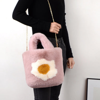 Fuzzy Fried Egg Handbag - Winter Shoulder Tote