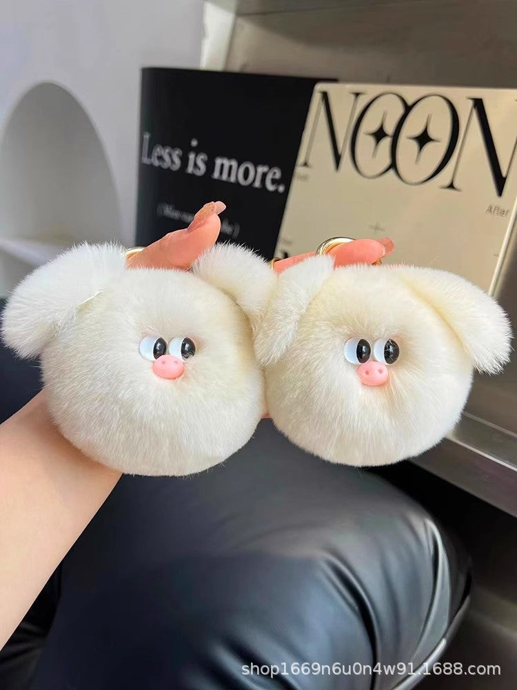 Cute Rabbit Fur Pig Keychain Plush Toy