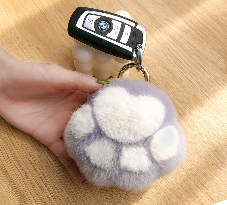 Cute Real Rabbit Fur Kitty Paw Keychain Toy