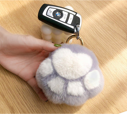 Cute Real Rabbit Fur Kitty Paw Keychain Toy