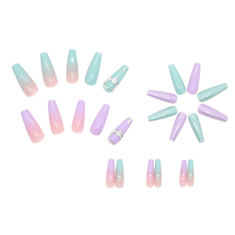 Dual-Tone Swarovski Crystal Droplet Nail Tips Finished Milk Green Taro Purple-homeunderwear