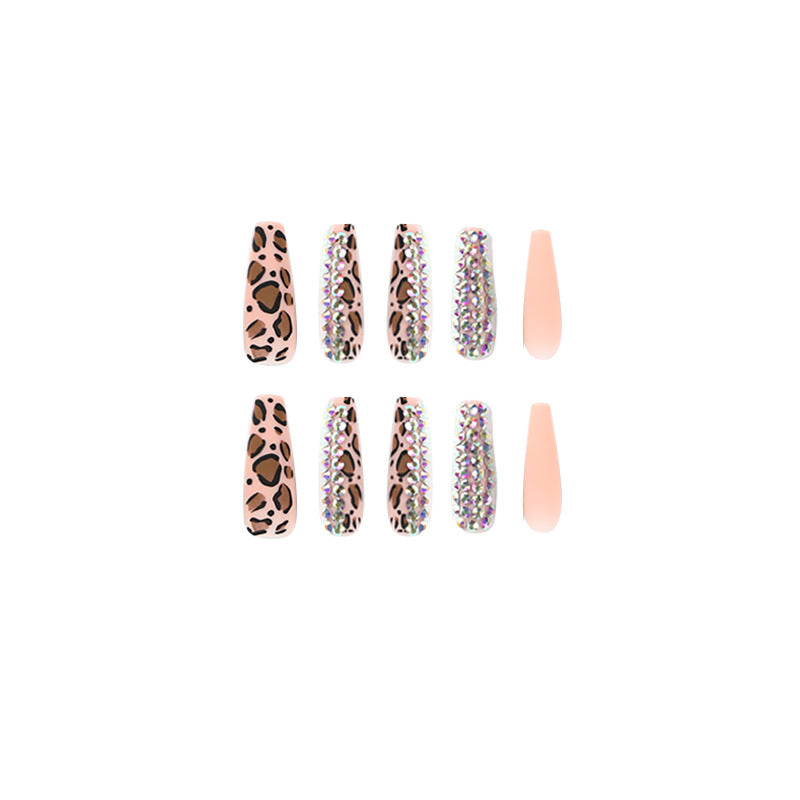 Wholesale Matte Leopard Print Full-Diamond Nail Art Tips-Homeunderwear