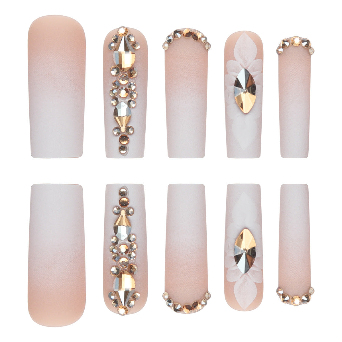 Matte Nail Tips with Rhinestones, Removable, Set of 24