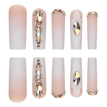 Matte Nail Tips with Rhinestones, Removable, Set of 24