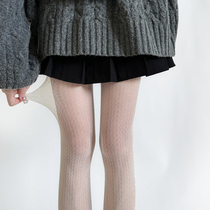 Autumn High Elastic Water Ripple Hollow Vertical Pattern Retro Pantyhose