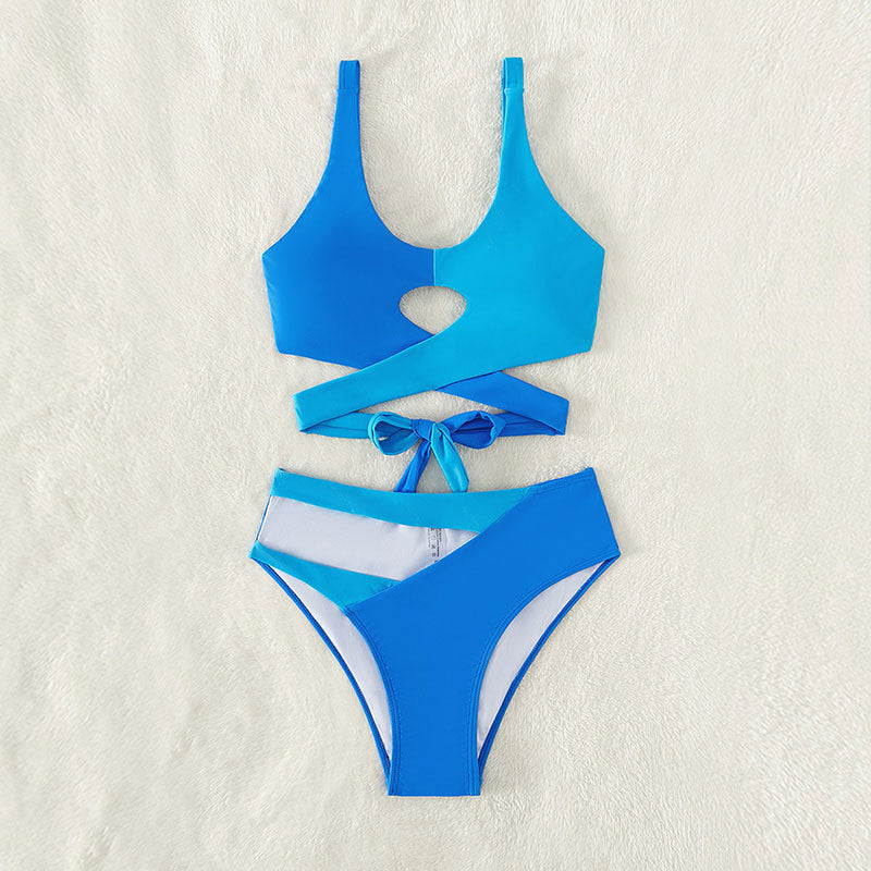 New Fashion  Sexy Triangle Split Cross Hollow-out Design Swimsuit-homeunderwear