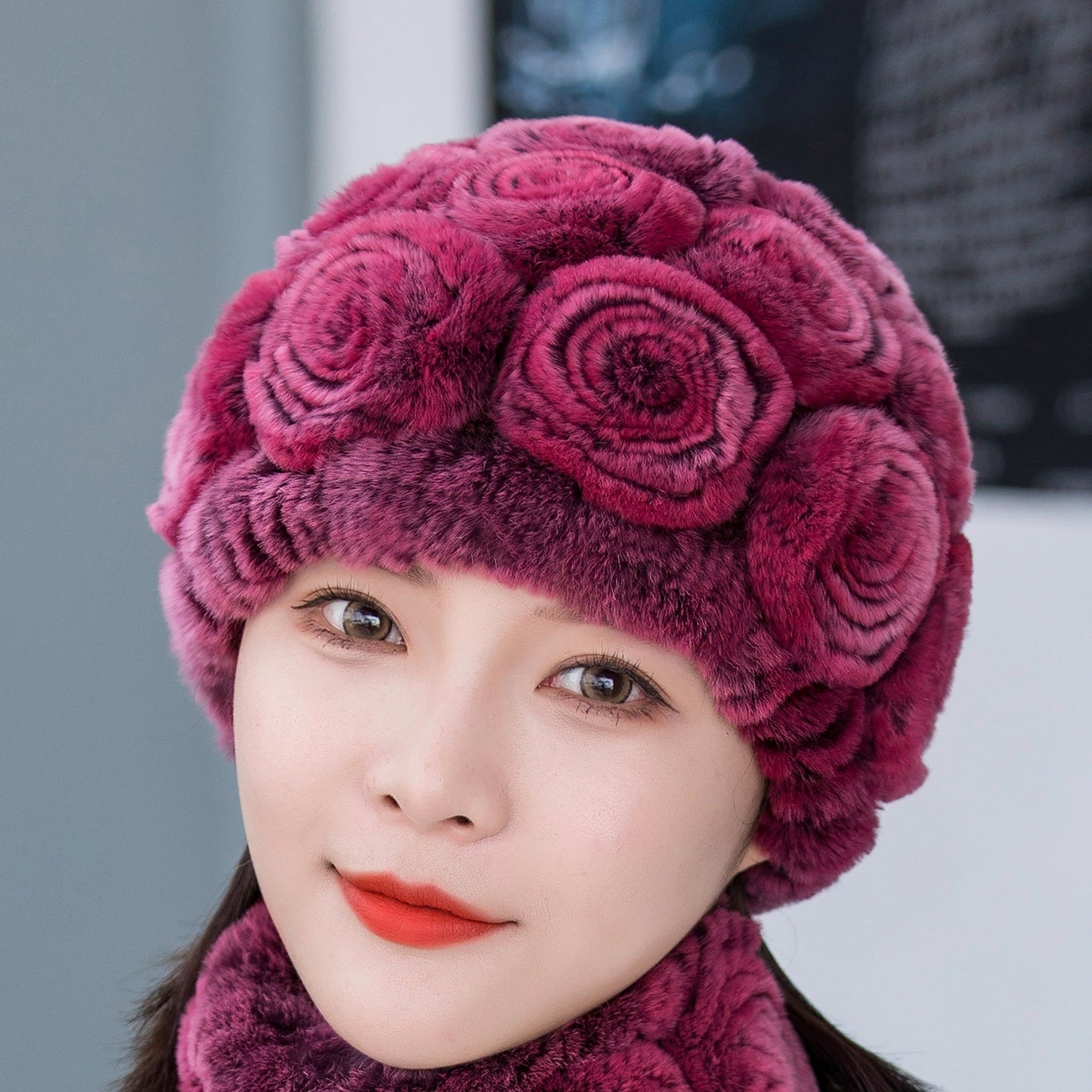 Winter Real Rabbit Fur Flower Ear Flap Hat