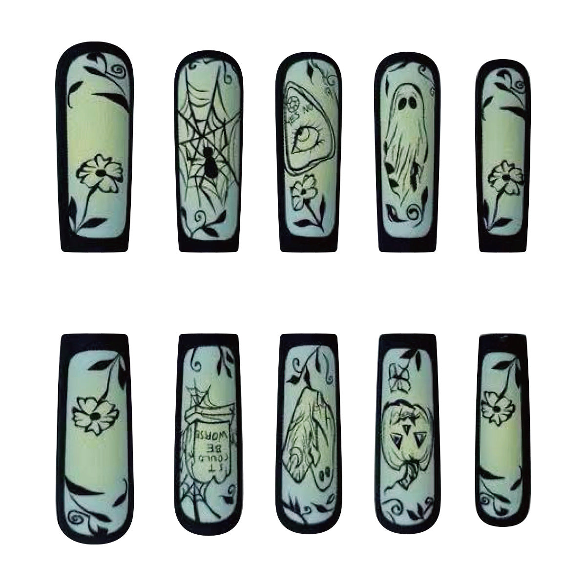 Halloween Ghost Green Matte Comic Tombstone Nail Tips