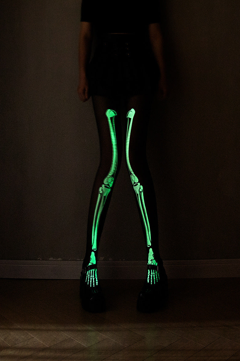 Sexy Luminous Skull Skeleton Luminous White Bone Stockings