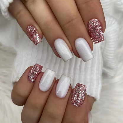 Mid-Length Square Flash Aurora Nails for Ins Style