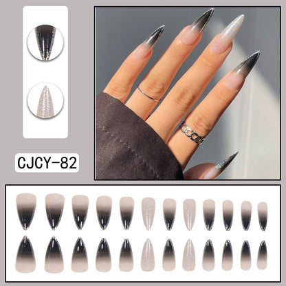 Long Pointed Gradient Glitter Nail Extensions, Whitening Effect