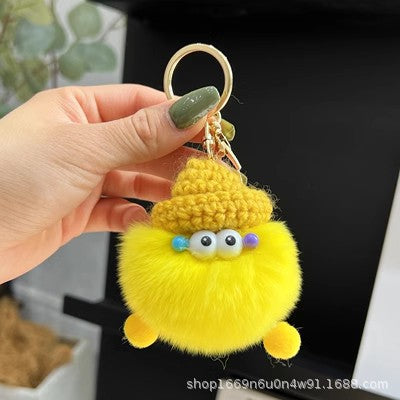 Cute Coal Ball Real Rabbit Fur Charm Keychain Accessory