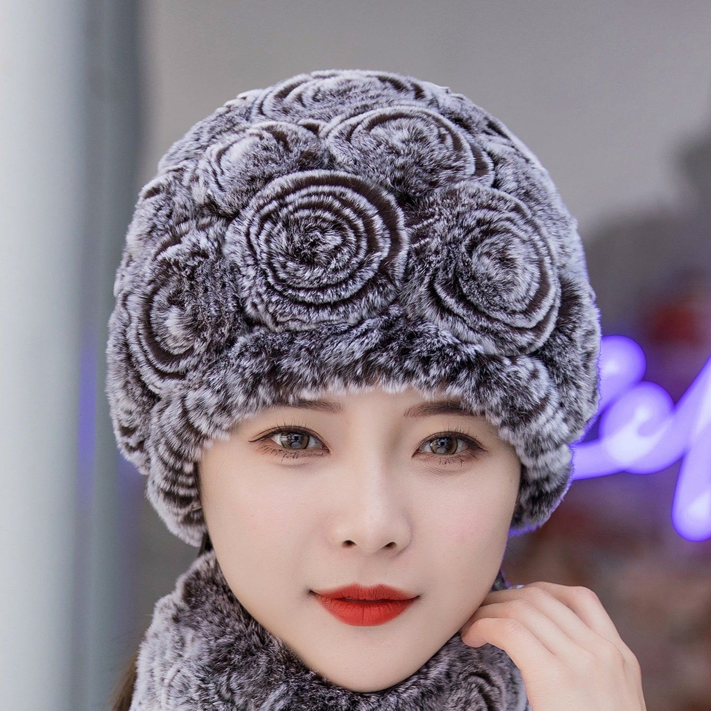 Winter Real Rabbit Fur Flower Ear Flap Hat