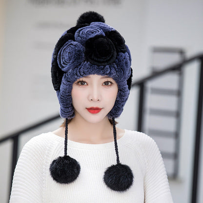 Winter Real Rabbit Fur Ear Flap Hat - Stylish & Warm