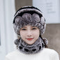 Warm Real Rabbit Fur Ear Flap Hat & Scarf Set