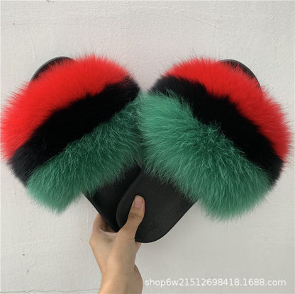 Fashionable Fox & Raccoon Fur Slides - Cozy Slip-Ons