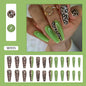 Long Olive Green Leopard Print Ballet Nails, Ins Style