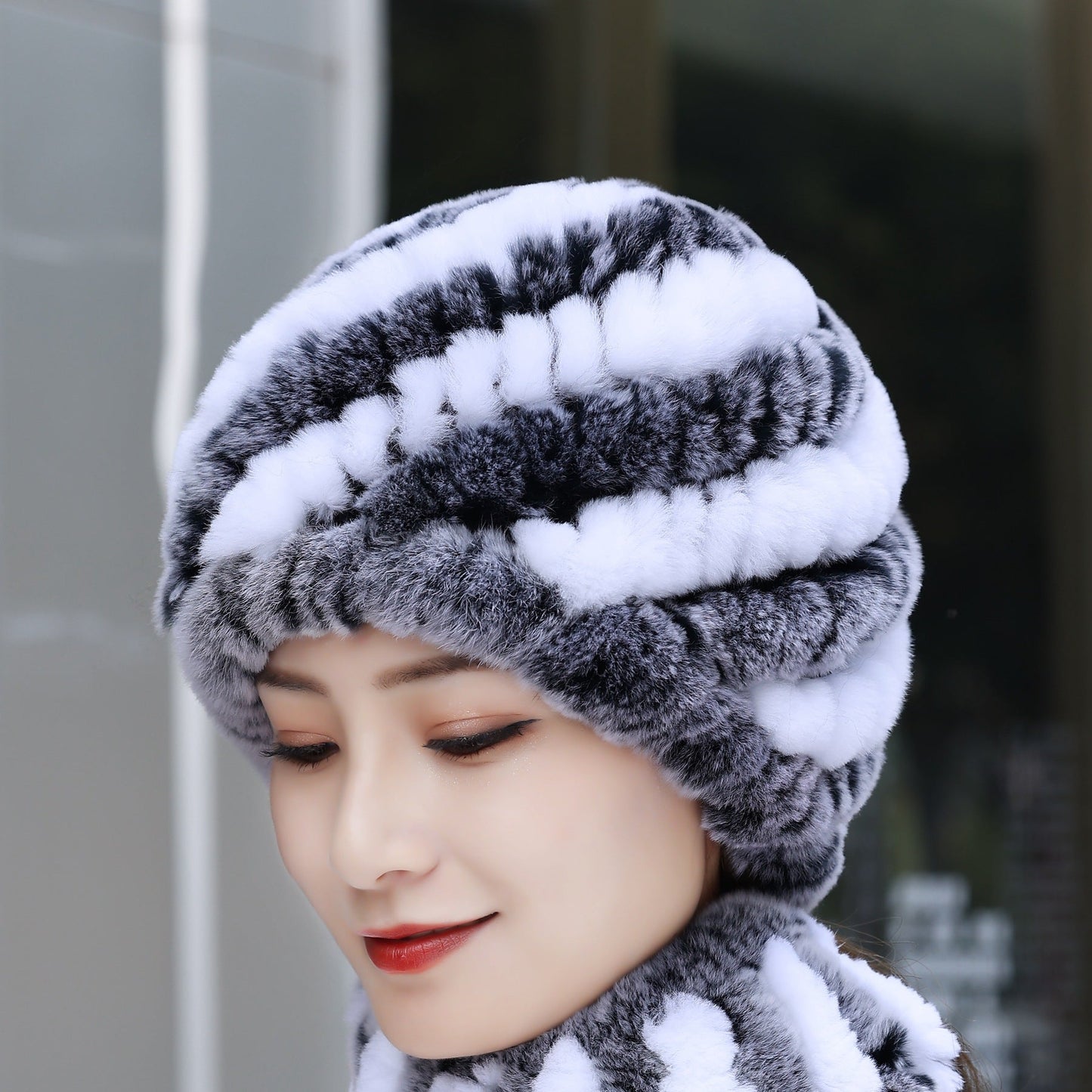 Winter Knit Real Rabbit Fur Hat - Warm & Stylish