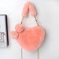 Fashionable Heart-Shaped Fuzzy Handbag - Tote Crossbody