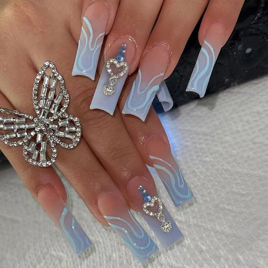 Long Wearable Nail Extensions with Crystal Accent