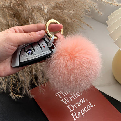 Fox Fur Pom Pom Keychain & Car Charm - Small Size