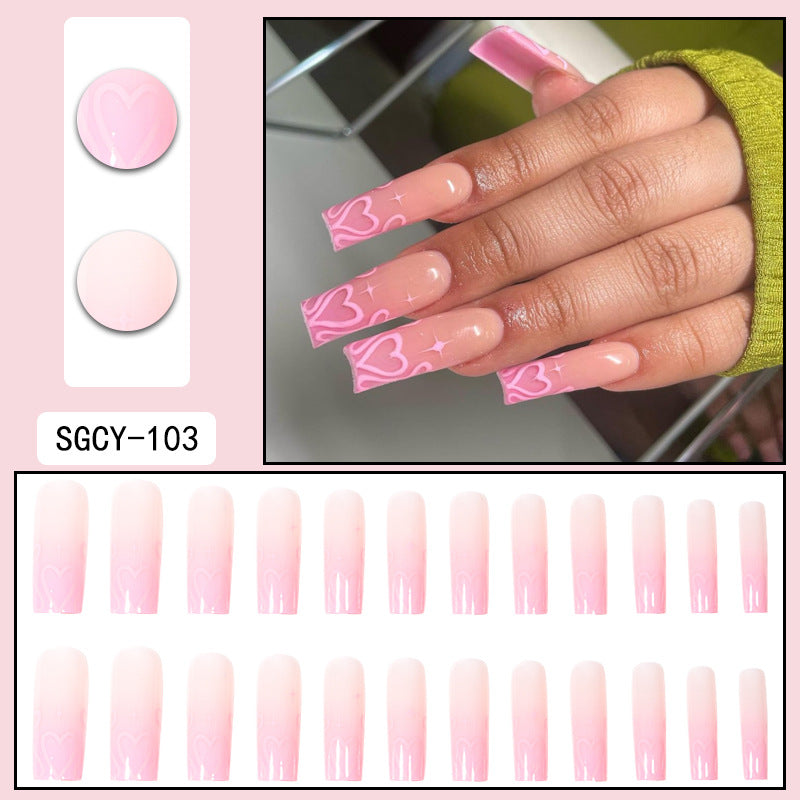 Long Gradient Heart Nail Extensions, Wearable and Stylish