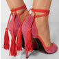 Fashionable Fringed Peep Toe Stiletto Sandals-Homeunderwear