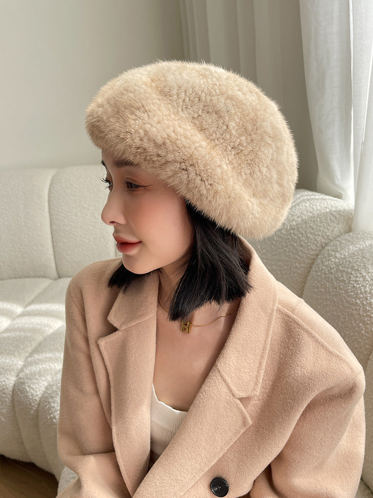 Vintage Korean Style Sable Fur Beret - Women's Winter Hat