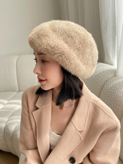 Vintage Korean Style Sable Fur Beret - Women's Winter Hat