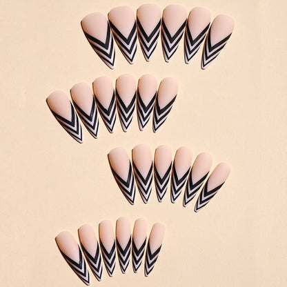 24-Piece Striped Almond Nails for Removable Manicure